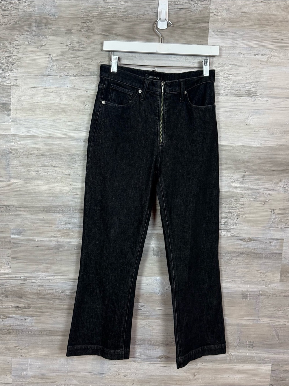 Lucky Brand Bridgette Crop Mini Boot Jeans 8 29 Black Gray Zip Front High Rise